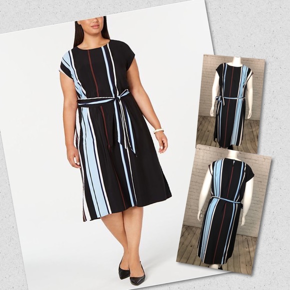 Alfani Dresses & Skirts - 16W 24W Alfani Black & Blue Stripe Dress Plus Size